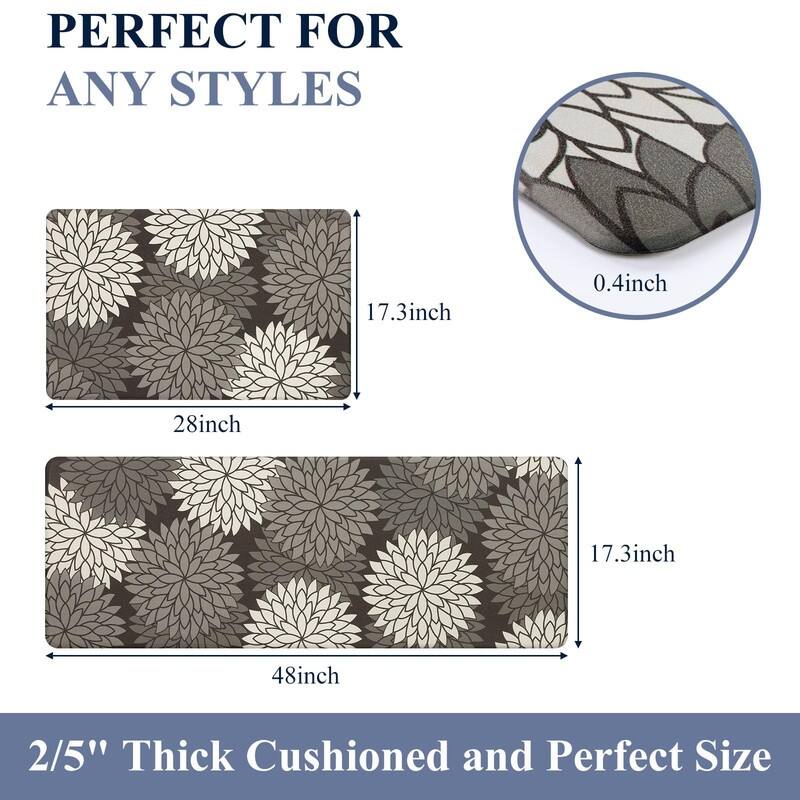 Anti Fatigue Kitchen Rug Sets 2 Piece Non Slip Kitchen Mats - 17.3"x48"+17.3"x28"-0.4"Th