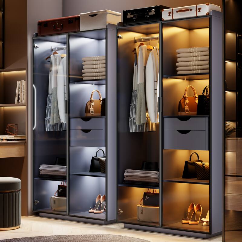 2-Door Wardrobe Armoire with LED Lights