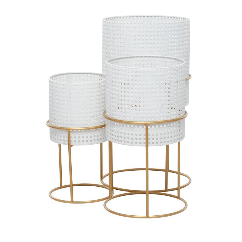 White Black or Gold Basket Style Glam Modern Planter Stands (Set of 3) - S/3 23", 19", 15"H
