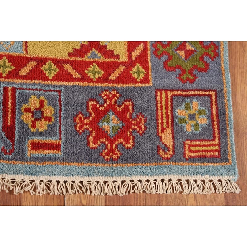 Geometric Kazak Oriental Foyer Rug Hand-Knotted Wool Carpet - 3'11"x 5'11"