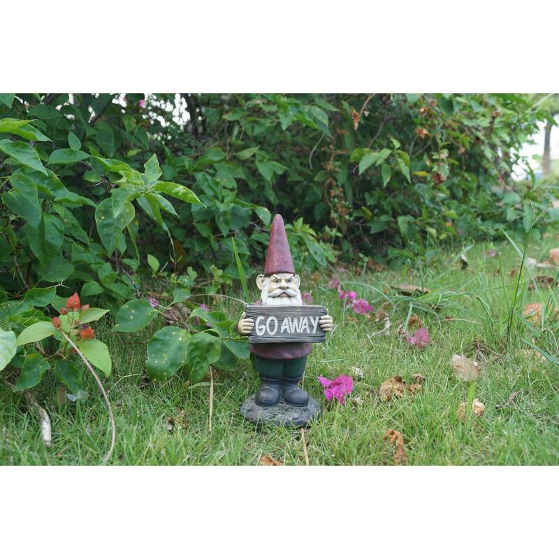 10" Gnome Holding Go Away Sign Garden Statue