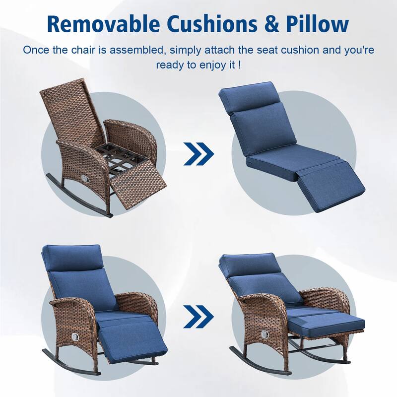 Pocassy Patio Wicker Recliner Rocker Chair with Adjustable Backrest