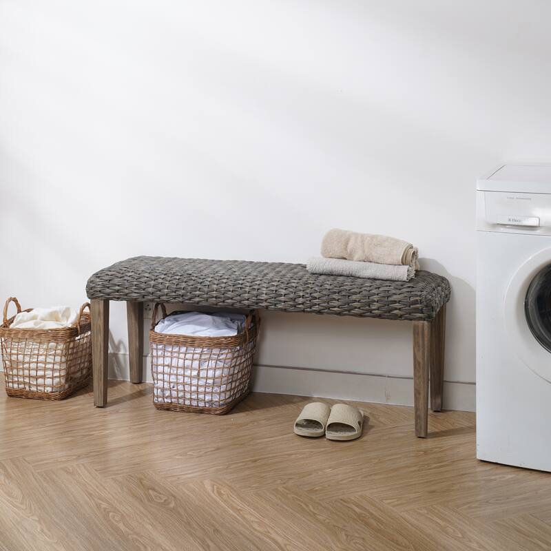 Naples Outdoor Patio Bench Water Resistant Wicker & Solid Wood