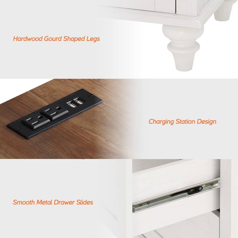 Set of 2 End Tables with Charging Station & Drawer Storage Cabinet