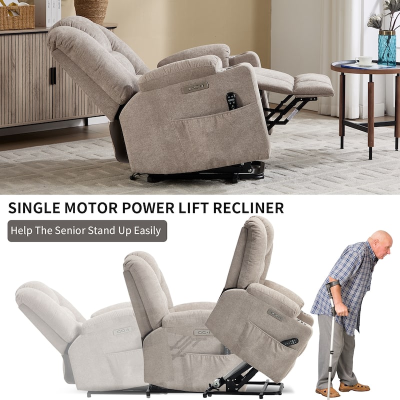 Power Lift Recliner Chair with Massage & Heat, Heavy Duty Electric Recliner, Recliner Chair with USB Ports & 2 Cup Holders