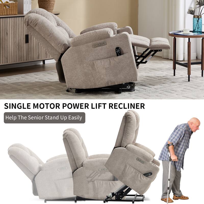 Roomfitters Oversized Power Lift Recliner, Massage Chair with USB A & C Ports and Dual Steel Cup Holders