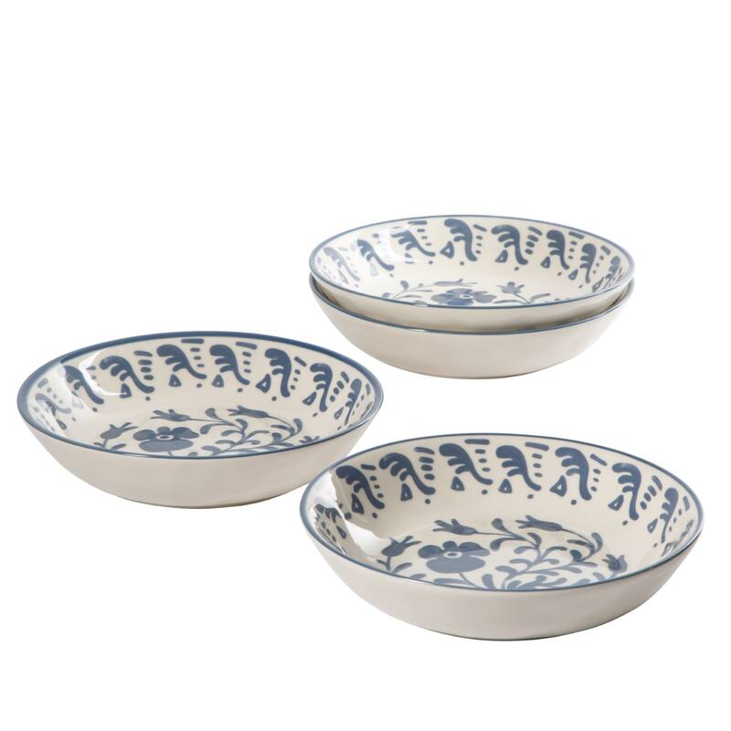 Bloomhouse - 2-Time Oprah's Favorite Things, Valencia Flor 4 Piece 8" Dinner Bowl Set, Stoneware, Floral Decal Design