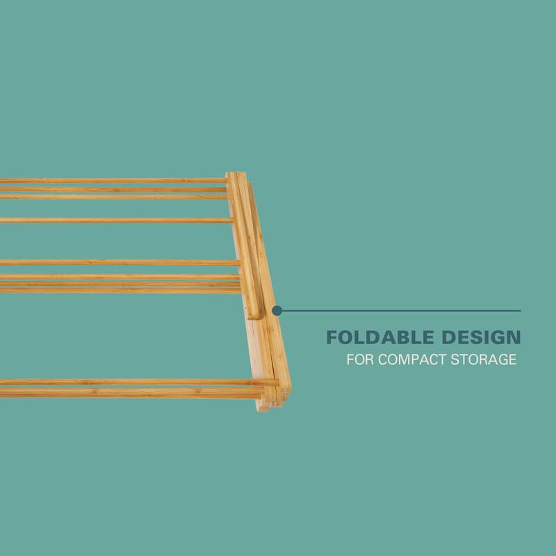 Gibson Home Foldable Bamboo Drying Rack for Clothes & Towels - 2-Tier Collapsible Laundry Drying Rack for Indoor & Outdoor Use