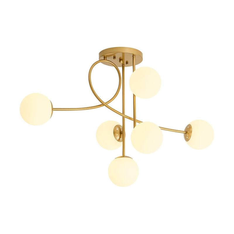 Modern 6-Light Milky Glass Globe Sputnik Semi Flush Mount