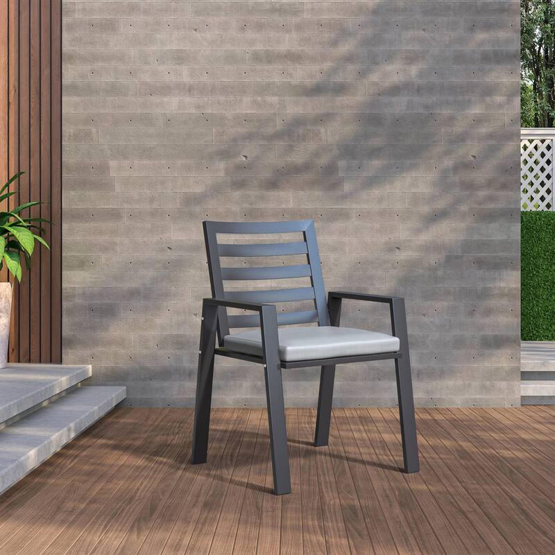 LeisureMod Chelsea Set of 2 Patio Dining Armchair in Aluminum with Cushions for Porch Backyard Pool Garden - 34.84