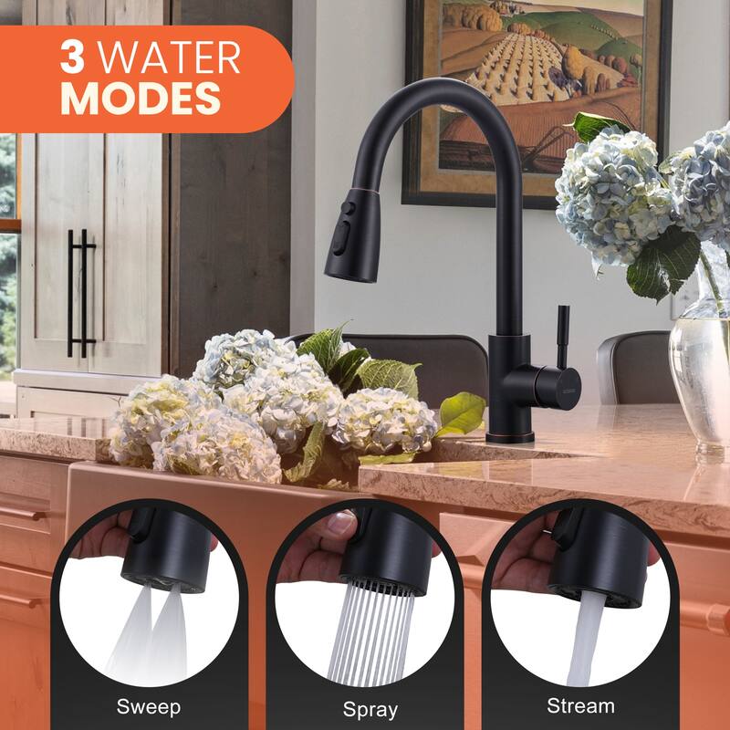 WOWOW 3-Function Pull down Sprayer Kitchen Faucet with Deckplate