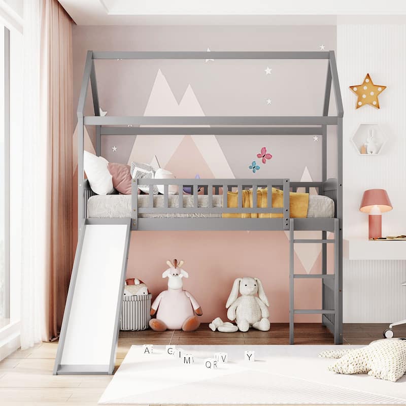 Twin Size Loft Bed with Slide, Playhouse Style, High Guardrails, and Storage Space, Perfect for Children's Rooms
