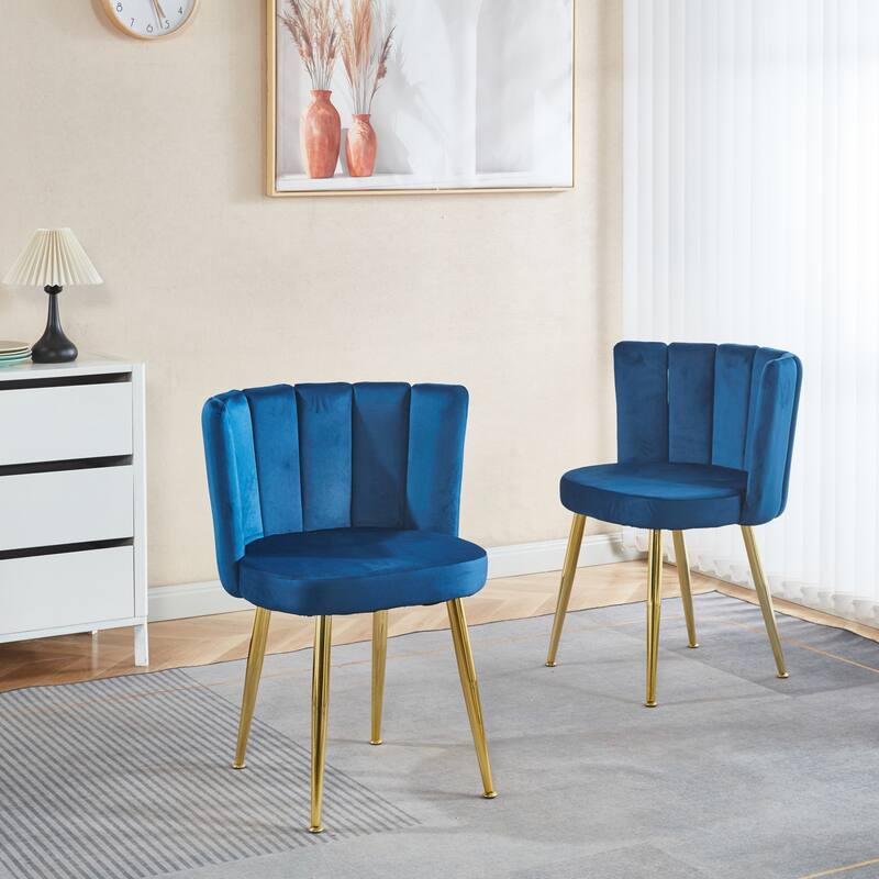 Modern dining chair(set of 2 ) with iron tube golden color legs, velvet and comfortable backrest - Blue1