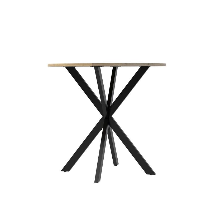 31.5 Inch Round Dining Table, Small Circle Kitchen Table with Metal Black Legs for 2-4 people,Modern Dining Room Table, Brown (o