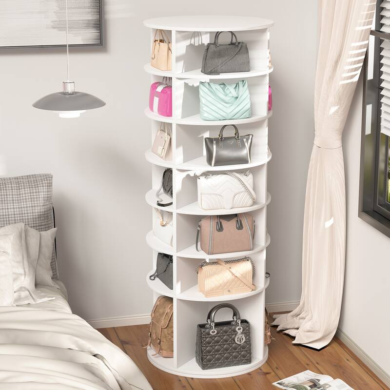 Rotating Shoe Rack Tower,7-Tier Shoe Rack,Free Standing 360°Revolving Shoe Organizer,High Bottom Design,Fits 28 Pairs of Shoes