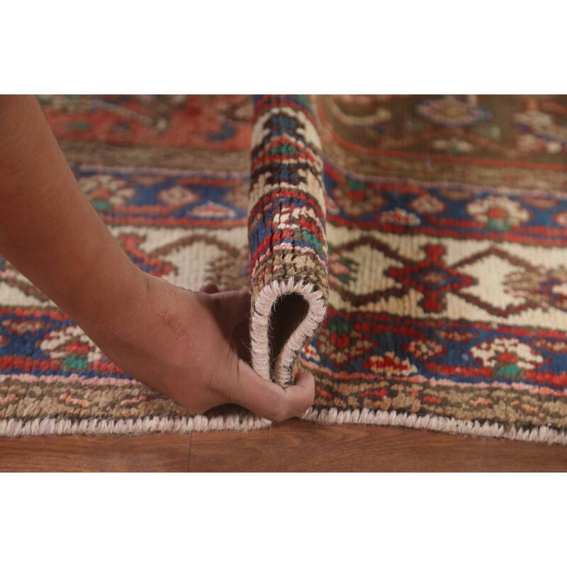 Geometric Hamedan Persian Vintage Area Rug Hand-Knotted Wool Carpet - 6'11"x 10'0"