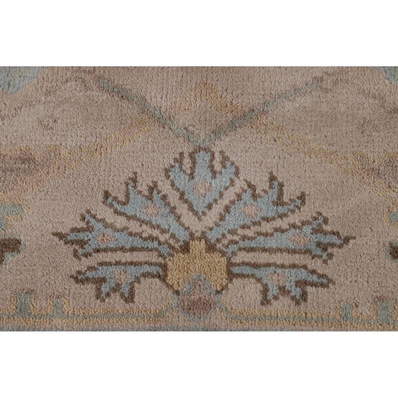 All-Over Beige Oushak Indian Area Rug Hand-Knotted Wool Carpet - 9'2" x 11'8"