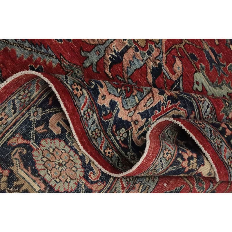 Hand Knotted Oriental 100% Wool Carpet Traditional All-Over Red Ziegler Area Rug - 11' 6'' X 9' 0''