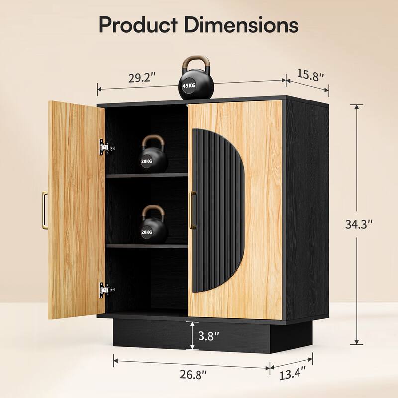 Sideboard Fluted Buffet Cabinet with Storage Adjustable Shelves