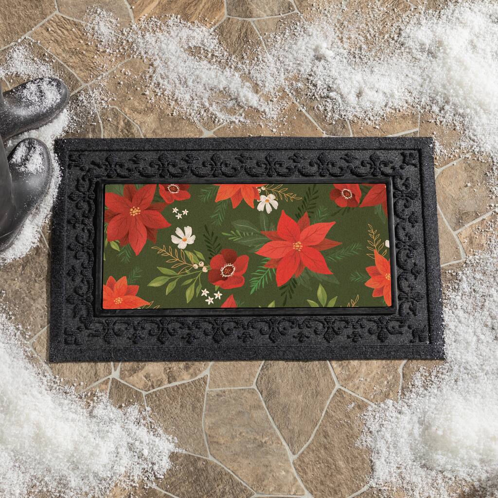 Holiday Flower with Leaf Flocked Coir Sassafras Switch Mat - 22" x 10"