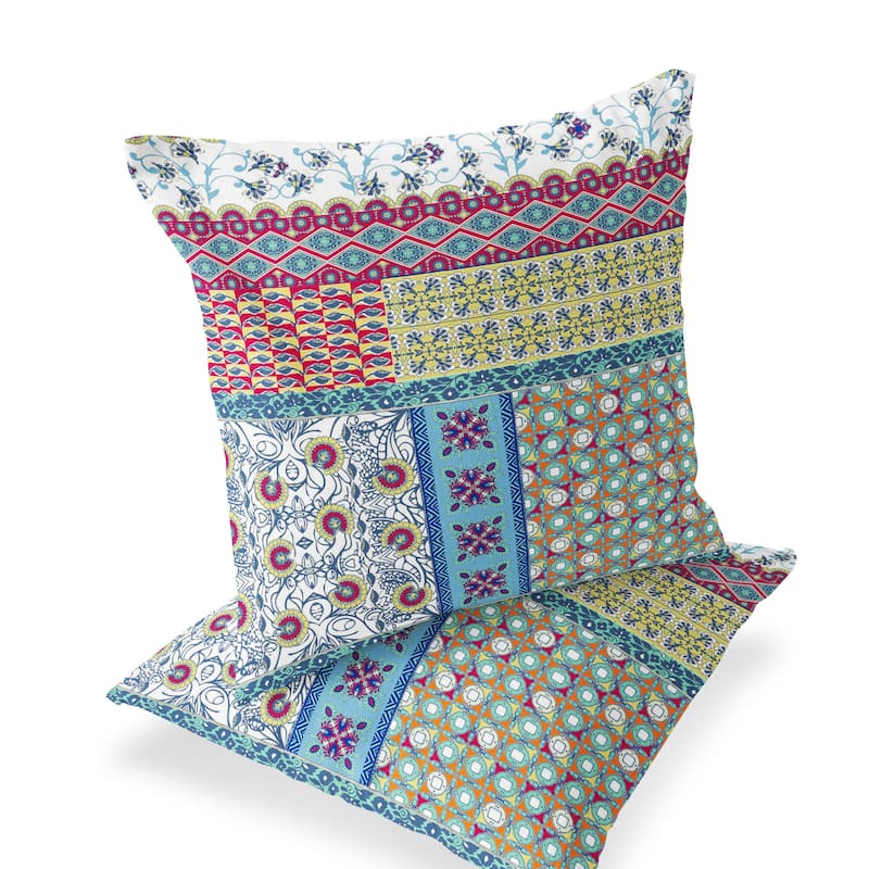 HomeRoots Set of Two 16" X 16" Yellow and White Blown Seam Floral Indoor Outdoor Throw Pillow - 16.00' X '16.00' X '5.00