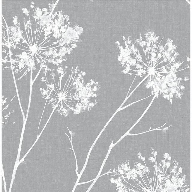 NextWall One O'Clocks Botanical Peel and Stick Removable Wallpaper - 20.5 in. W x 18 ft. L - Daydream Grey