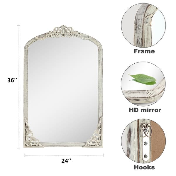 dimension image slide 10 of 13, Arched Full-Length Solid Wood Carving Floor Mirror