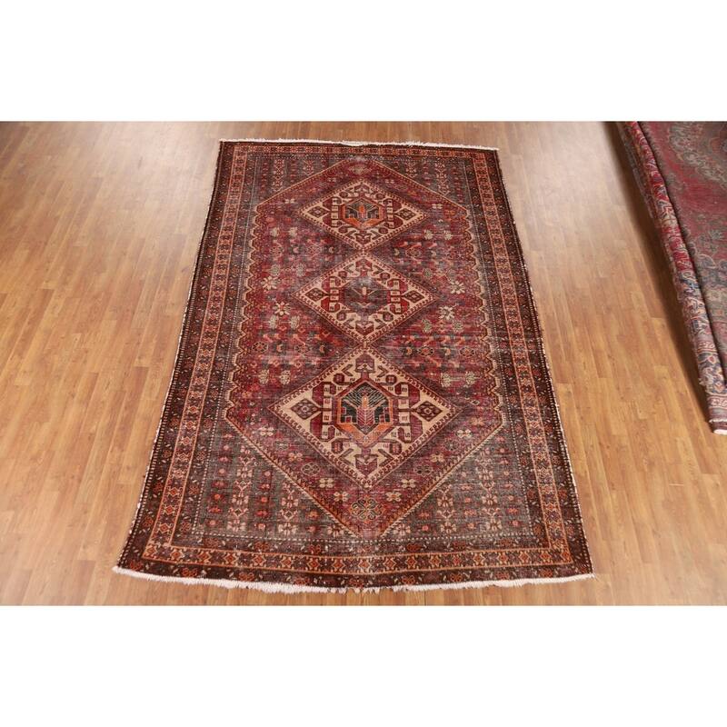 Tribal Red Bakhtiari Persian Vintage Area Rug Handmade Wool Carpet - 6'7"x 10'2"