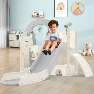 5 in 1 Toddler Slide and Swing Set - Indoor & Outdoor Kids Playground Climber with Telescope - 71.6'' L x 56.3'' W x 45.2'' H