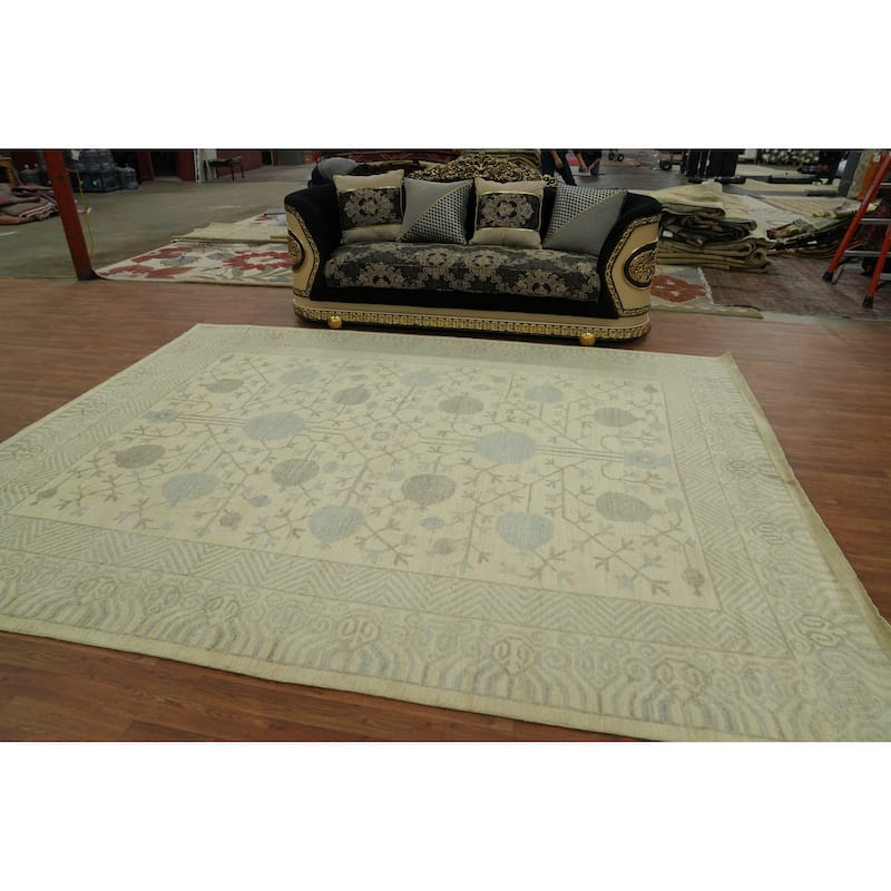 Handmade Wool Oushak Vegetable Dye Area Rug, Floral Geometric carpet - 11' 7'' X 9' 2''