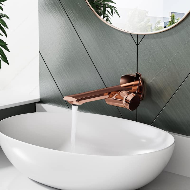 Modland Wall Mount Single Hole Bathroom Faucet, NSF/CUPC Certified & Salt Spray 8 (Matte Black/Rose Gold)