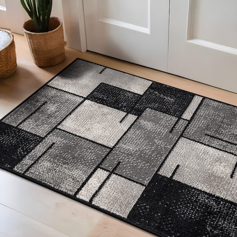 Modern Linear Area Rug for Living Room, Bedroom, or Entryway - Low Pile Indoor Rug - Black - 2' x 3'