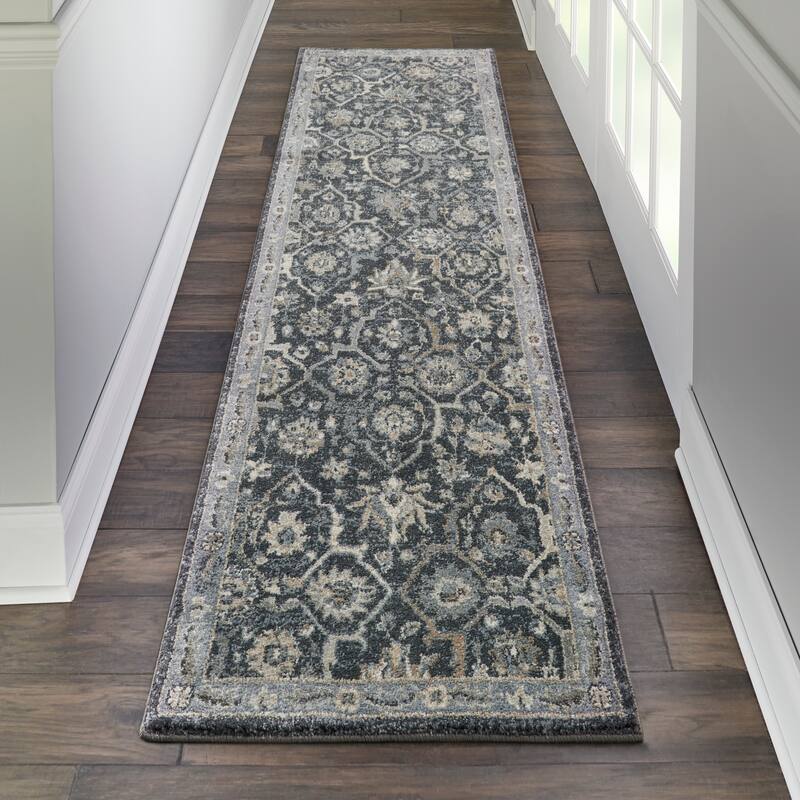 Moroccan Celebration Floral Area Rug - 2' 2" x 7' 6" - Navy - Runner/Rectangle