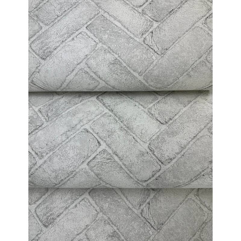 Chesapeake Canelle White Brick Herringbone Wallpaper