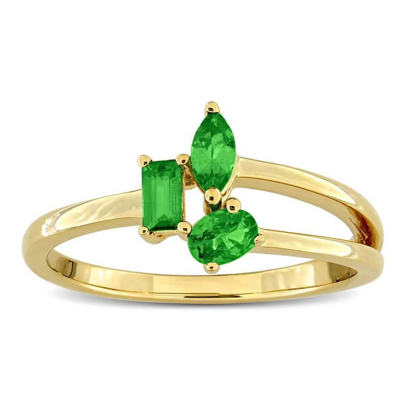 Miadora Multi-Gem Three Stone Split Shank Ring Sterling Silver