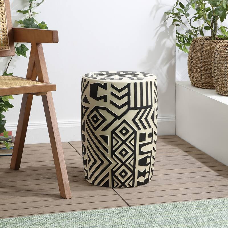 Yoli 17.75" Transitional Bohemian Geometric Drum Garden Stool, by JONATHAN Y