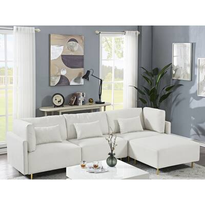Sectional Sofa Couch Modern L-Shaped Sofa with Chaise & Pillows, White
