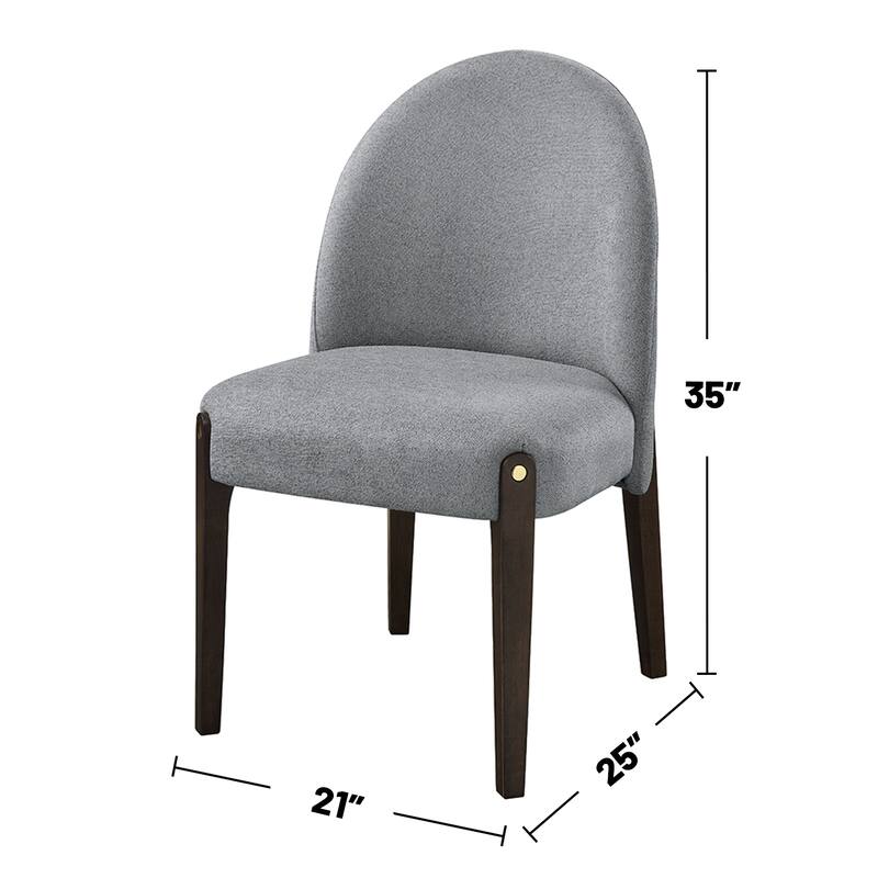 Set of 2 Chenille Upholstered Dining Chairs with Wooden Legs in Gray and Espreeso