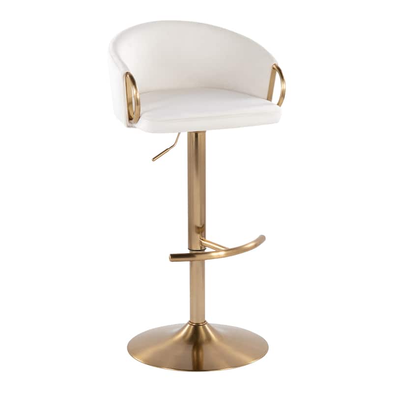 Silver Orchid Battista Adjustable Bar Stool (Set of 2) - Cream Velvet/Gold Metal/Rounded T