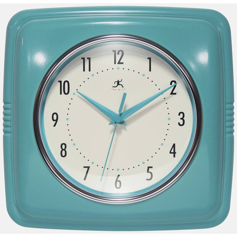 Infinity Instruments Retro 9.25-inch Square Wall Clock - 9.25 x 1.875 x 9.5 - Turquoise