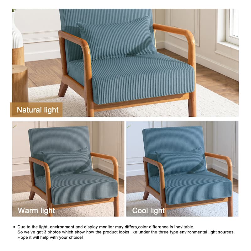 Uixe Mid Century Solid Wood Upholstered Corduroy Accent Chair