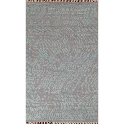Grey Blue Moroccan Abstract Area Rug Handmade Wool Carpet - 5'0"x 8'4"