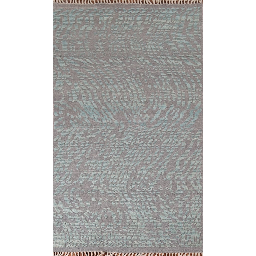 Grey Blue Moroccan Abstract Area Rug Handmade Wool Carpet - 5'0"x 8'4"