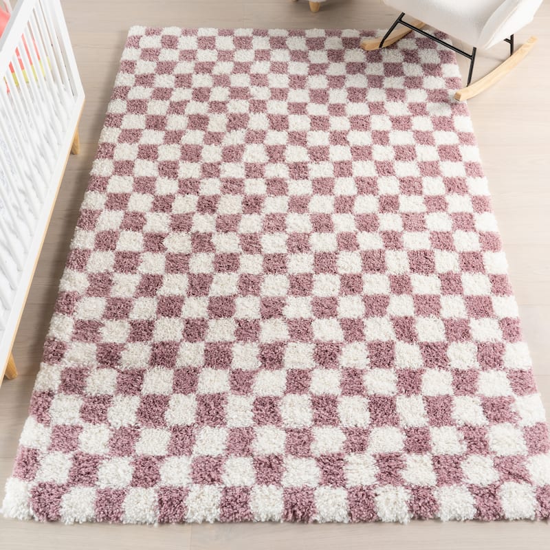 Nuloom Adelaide Mid-Century Checkered Shag Area Rug - 8' 10" x 12' - Pink