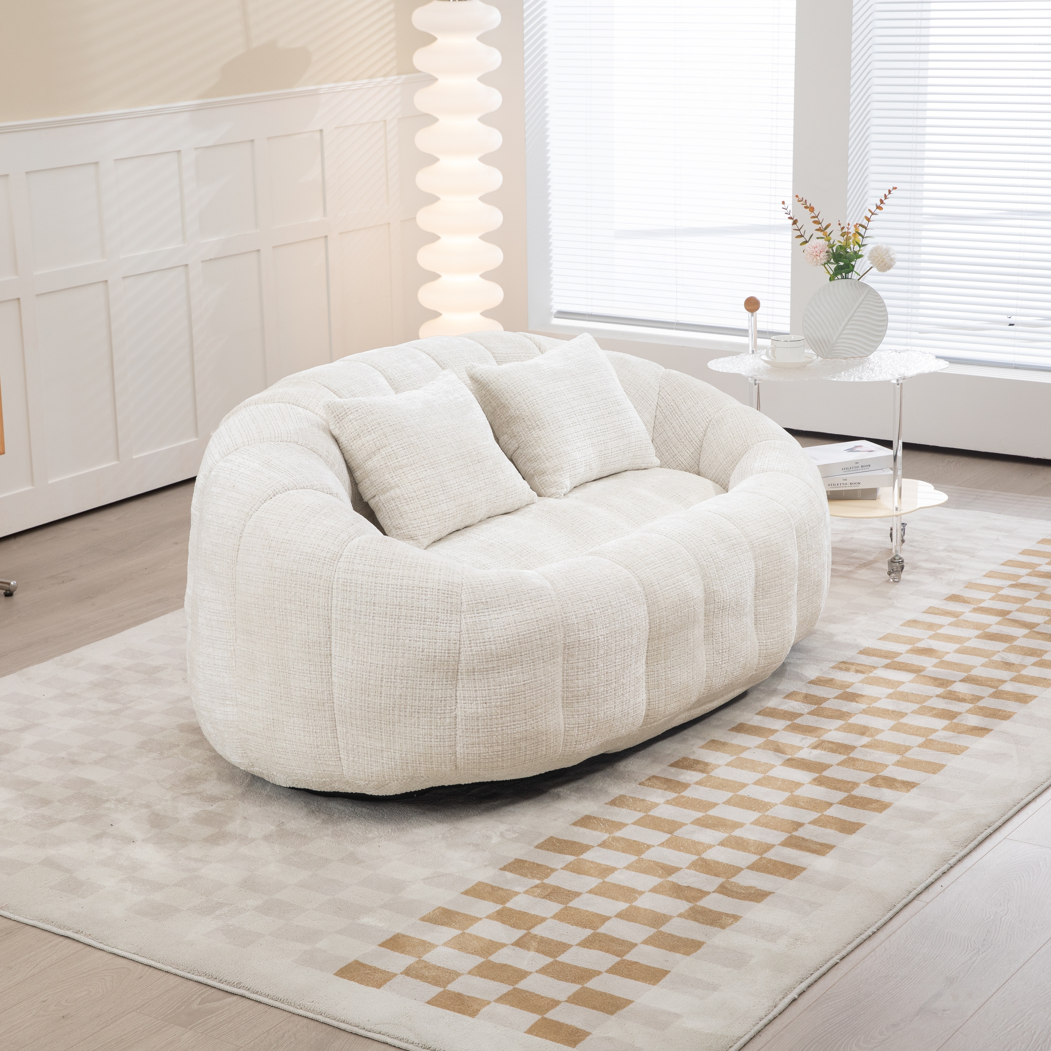 Floor Bean Bag Chair Lazy Lounge Recliner Beige Puff Sofa Bed