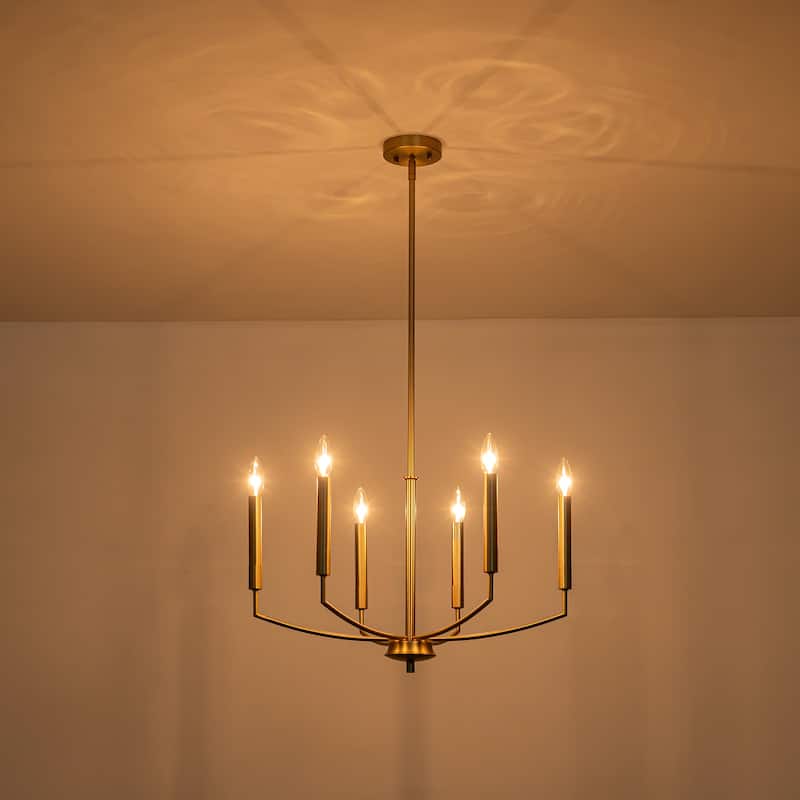 Mid-century Modern 6-Light Gold Candelabra Chandelier for Living/ Dining Room