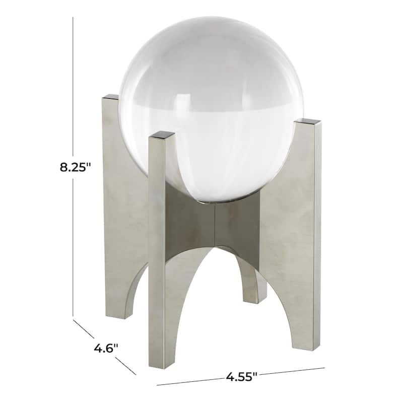 Glass Geometric Decorative Sculpture with Clear Orb and X-Shaped Holder - Silver - Roche River Decor