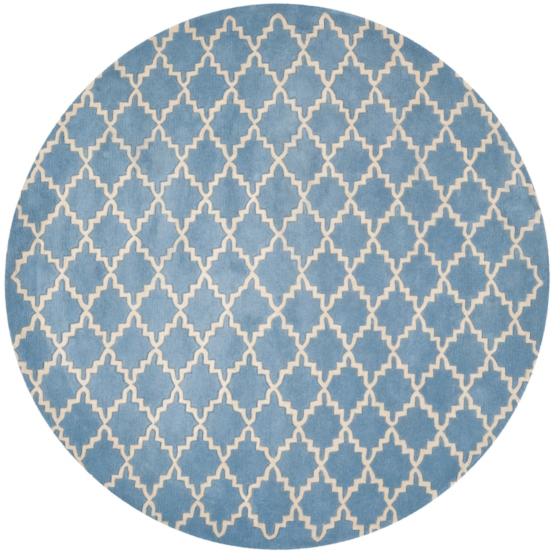 SAFAVIEH Handmade Chatham Nhuong Modern Moroccan Wool Rug - 7' Round - Light Blue