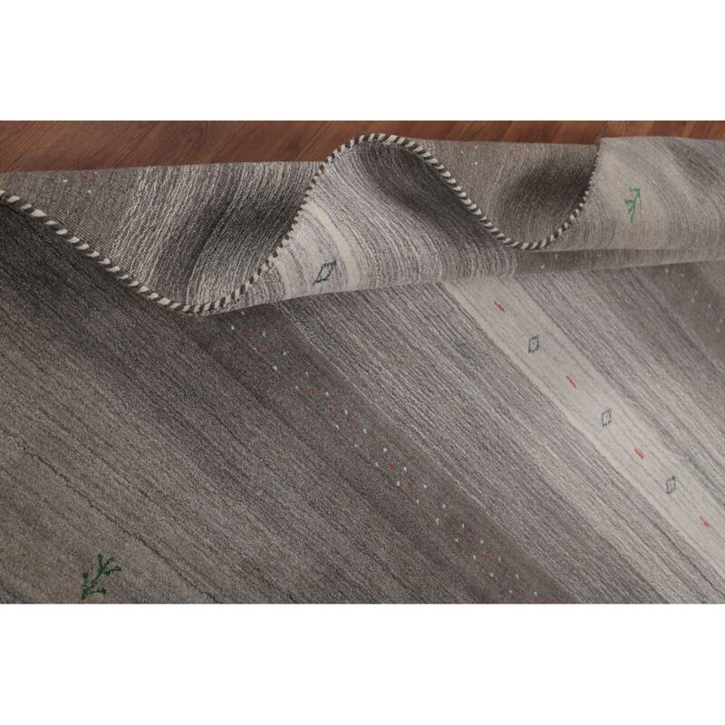 Striped Gabbeh Indian Area Rug Handmade Grey Tribal Wool Carpet - 5'6"x 7'6"