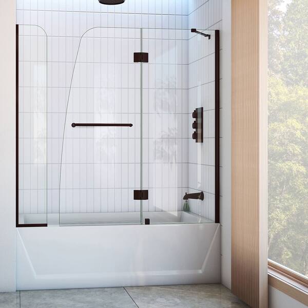 slide 1 of 12, DreamLine SHDR3148586EX Aqua 56 - 60" W x 58" H Frameless Hinged Tub Oil Rubbed Bronze